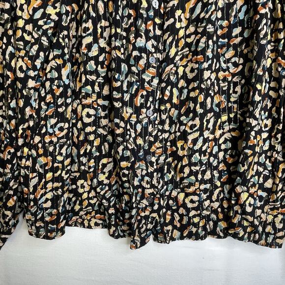 Jane and Delancey Blouse SZ XL Button Down Boho Abstract Gold MetallicThread - Picture 4 of 14